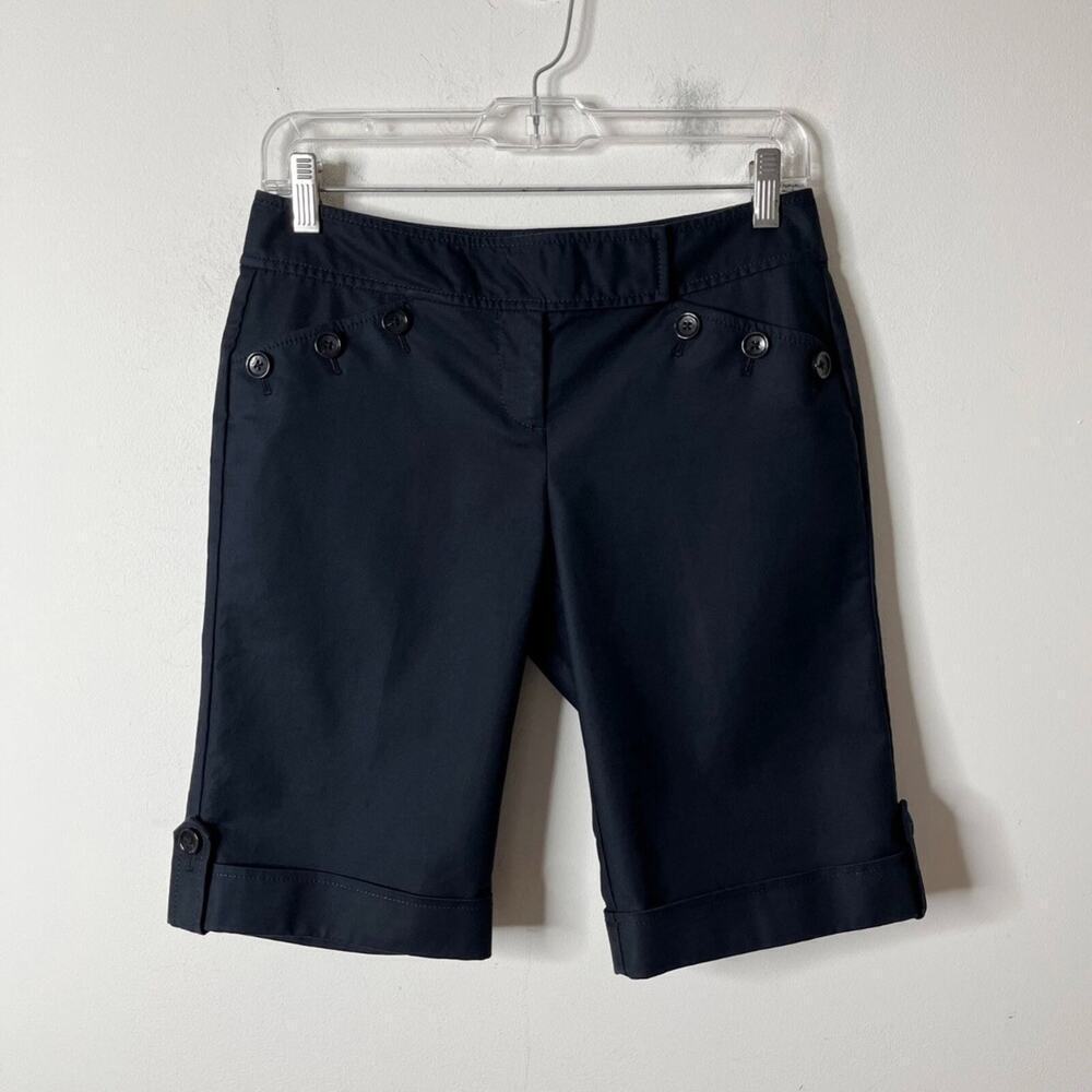 Ann Taylor Women Chino Bermuda Short 2 Black Nautical Buttons 11" Stretch Cotton - Picture 3 of 8